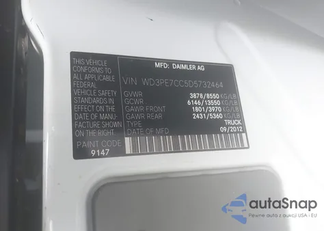 2013 Mercedes-Benz Sprinter 2500 from USA, damaged, VIN WD3PE7CC5D5732464